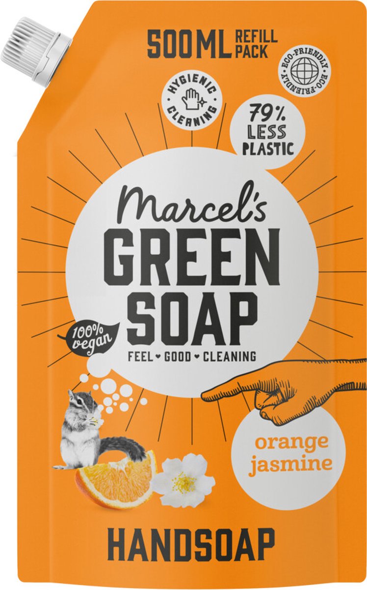 3x Marcel's Green Soap Handzeep Sinaasappel & Jasmijn Navul Stazak 500 ml