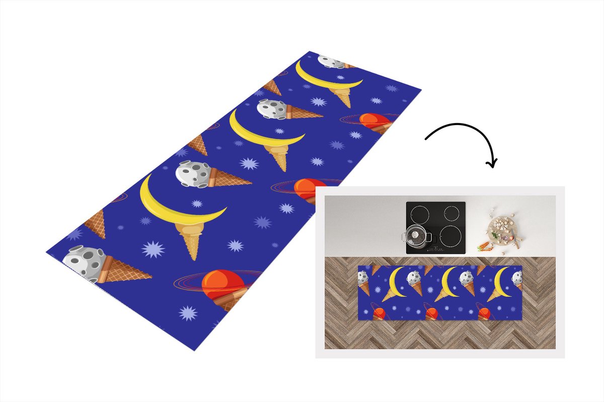 KitchenYeah Keukenloper - Loper keuken - Planeten - IJshoorntjes - Patronen - 180x60 cm - Keukenloper vinyl Multicolor