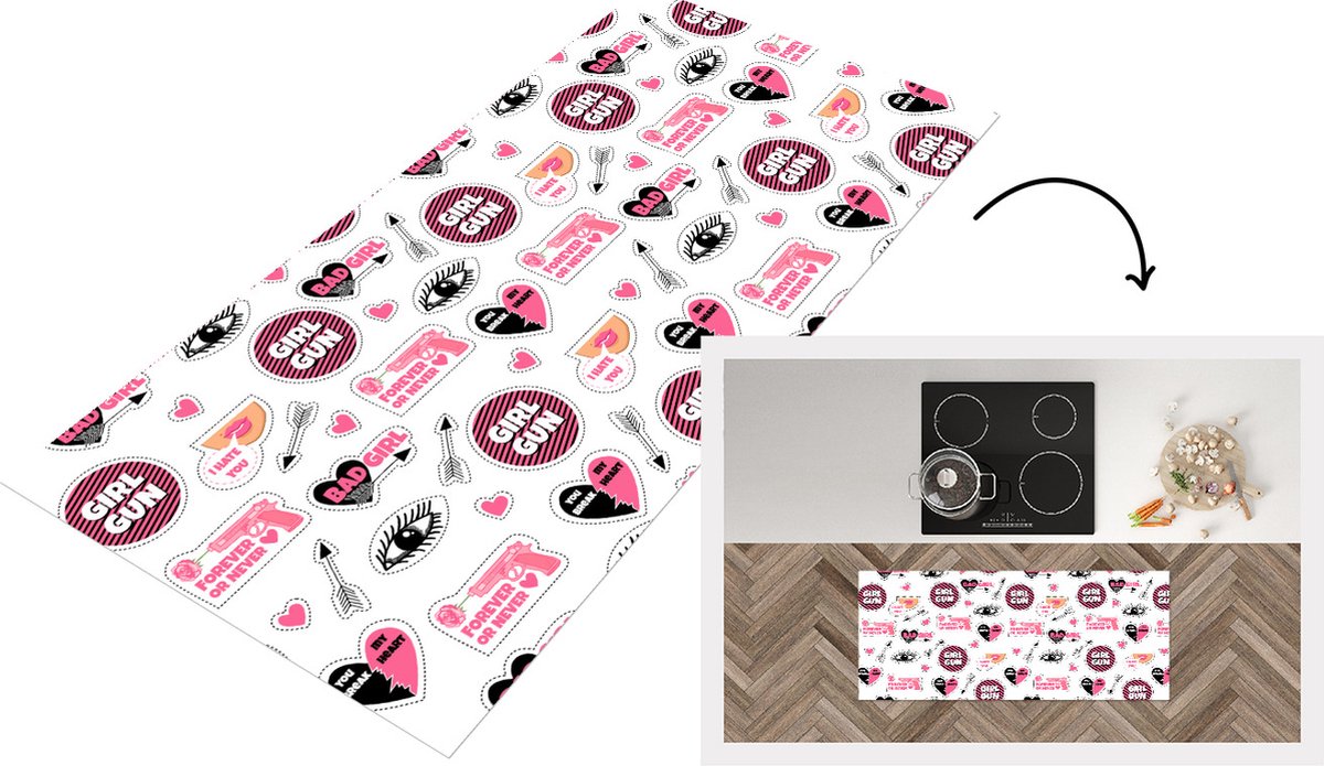 KitchenYeah Keukenloper - Loper keuken - Meisjes - Roze - Hartjes - Design - Keukenloper vinyl Multicolor