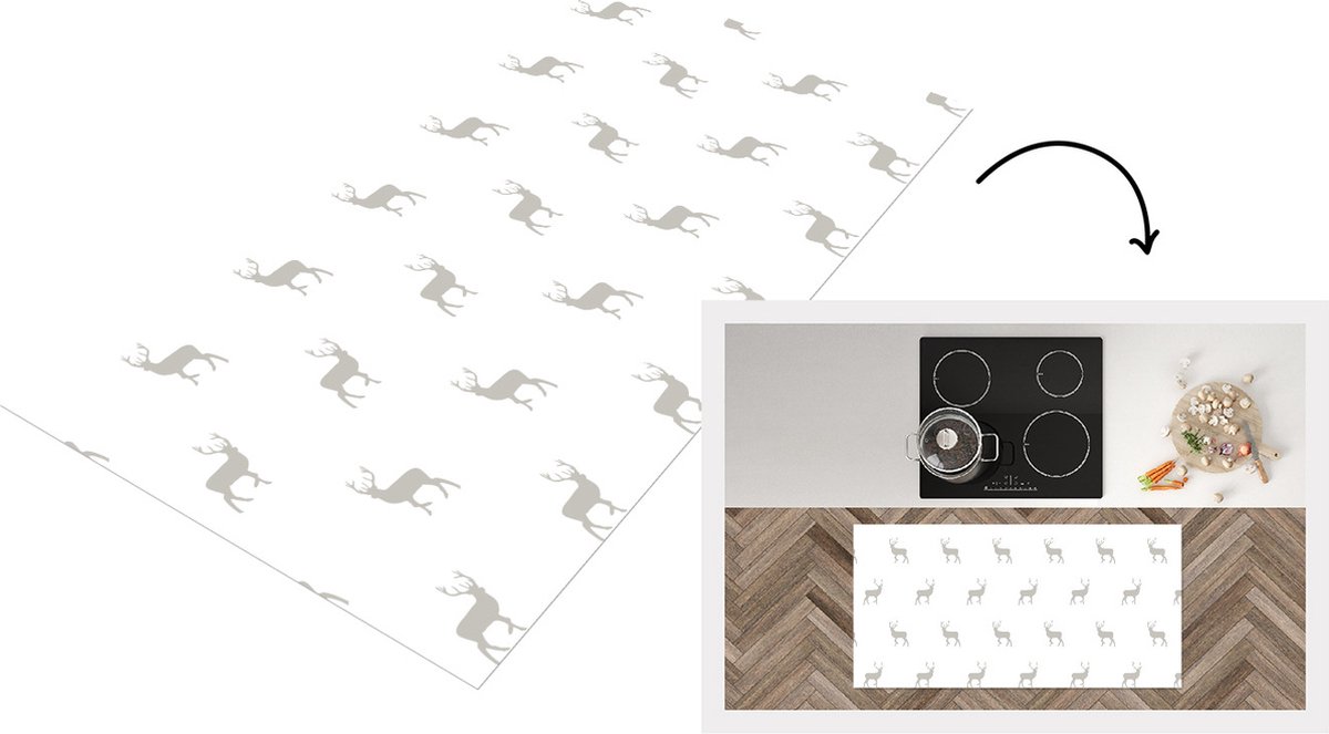 KitchenYeah Keukenloper - Loper keuken - Patronen - Hert - Wit - 120x60 cm - Keukenloper vinyl Multicolor