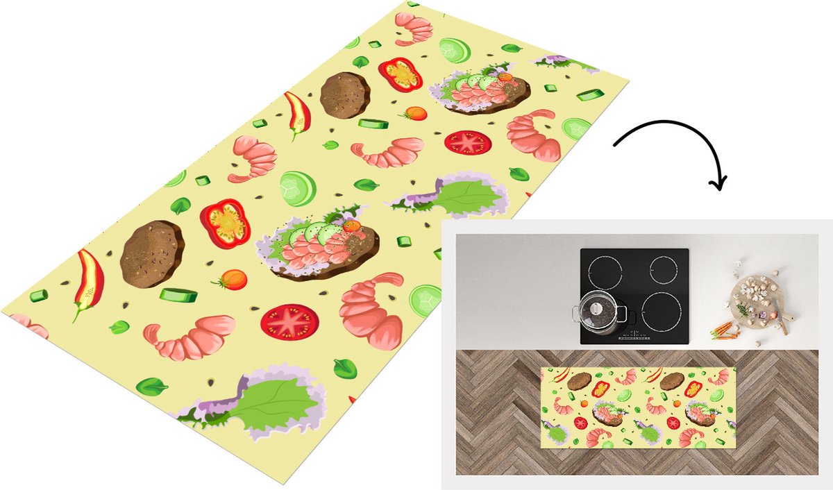 KitchenYeah Keukenloper - Loper keuken - Patroon - Eten - Groente - 120x50 cm - Keukenloper vinyl Multicolor
