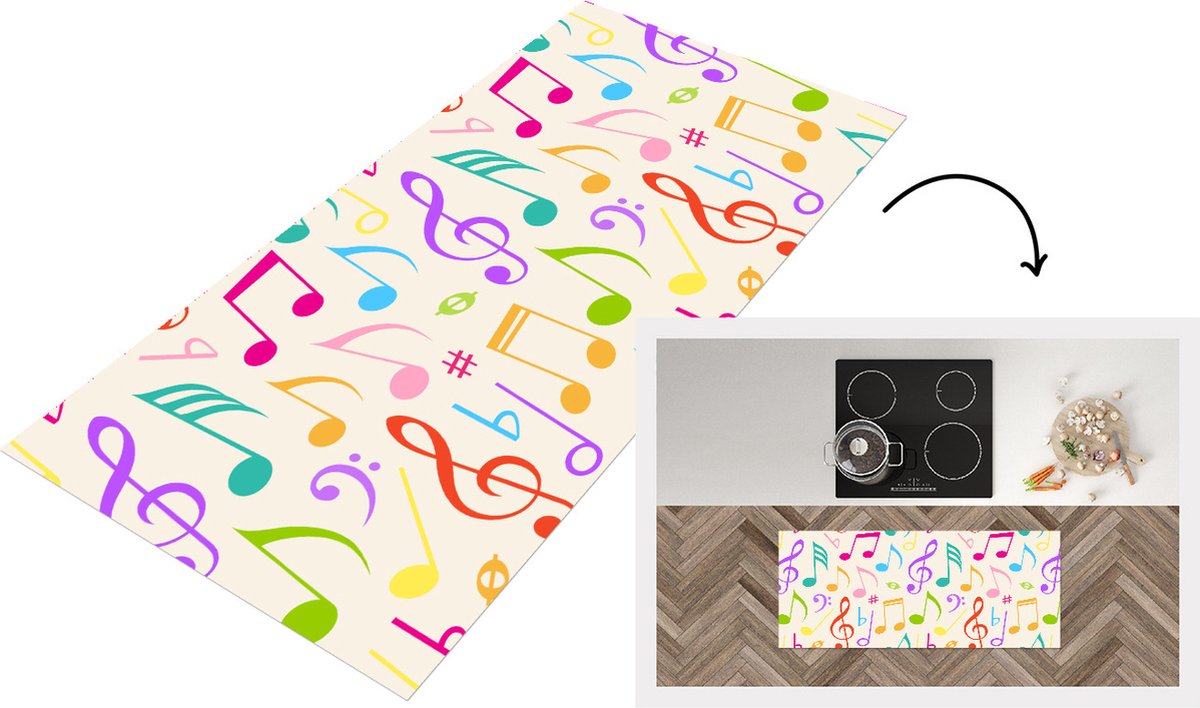 KitchenYeah Keukenloper - Loper keuken - Muziek - Patronen - Regenboog - 120x50 cm - Keukenloper vinyl Multicolor