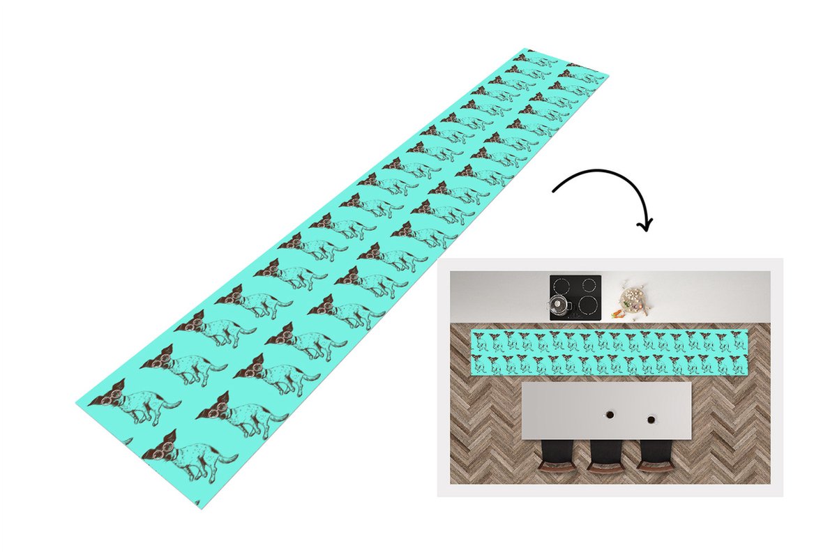 KitchenYeah Keukenloper - Loper keuken - Jack Russell - Hond - Patronen - Bril - 300x50 cm - Keukenloper vinyl Multicolor
