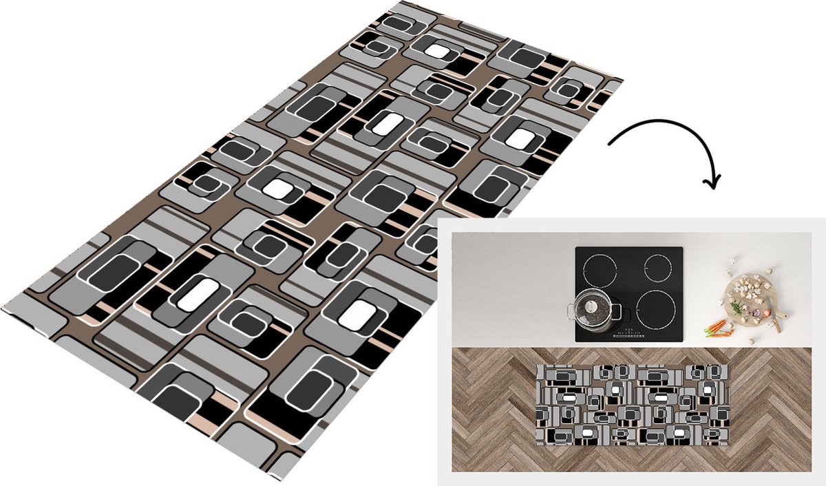 KitchenYeah Keukenloper - Loper keuken - Patronen - Abstract - Skyline - 120x50 cm - Keukenloper vinyl Multicolor