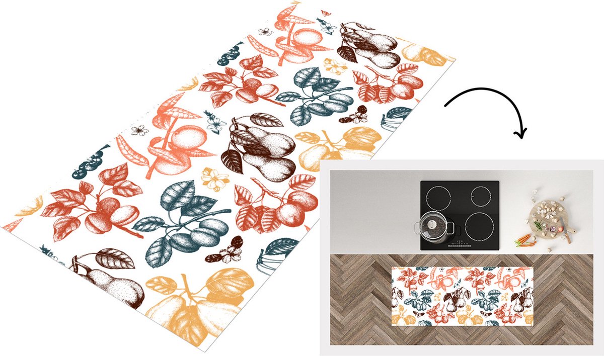 KitchenYeah Keukenloper - Loper keuken - Fruit - Vintage - Boom - Design - 120x50 cm - Keukenloper vinyl Multicolor