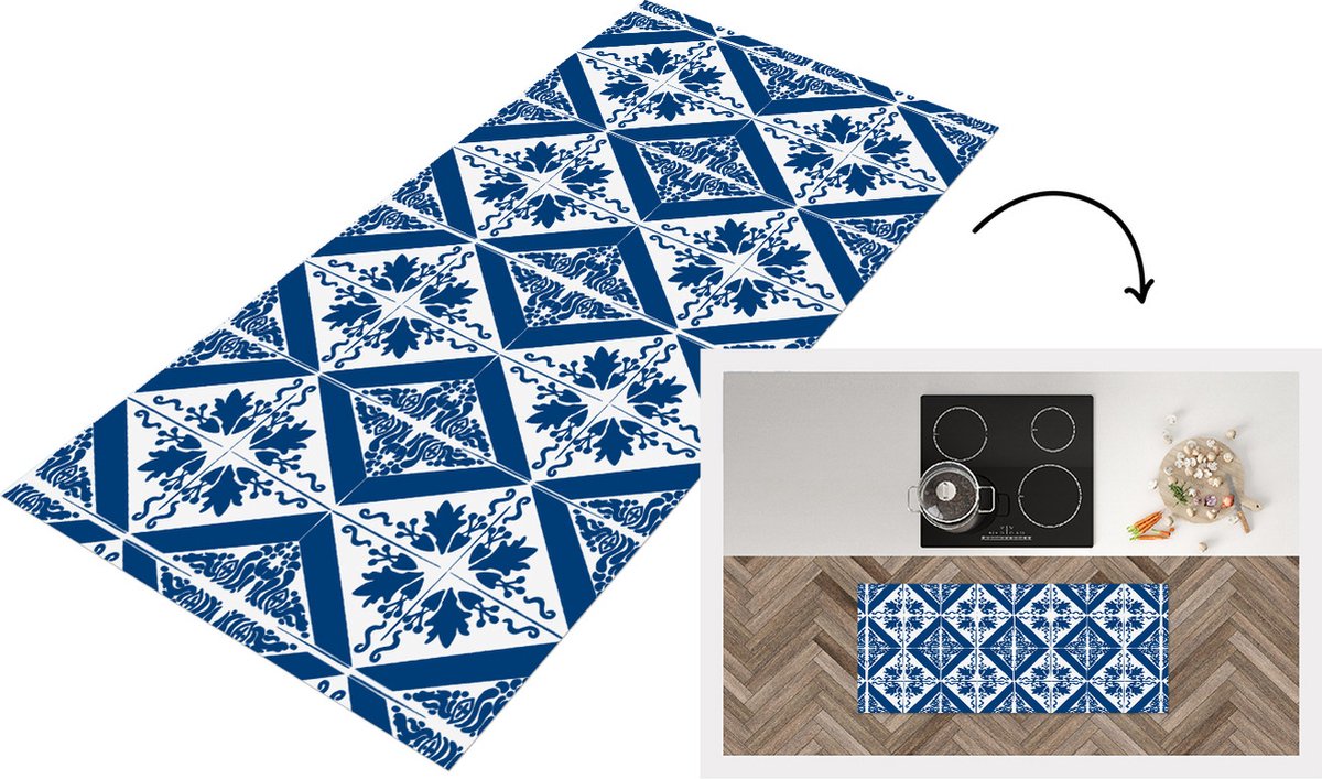 KitchenYeah Keukenloper - Loper keuken - Tegel - Portugal - Patroon - 120x50 cm - Keukenloper vinyl Multicolor