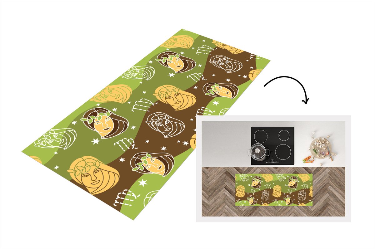 KitchenYeah Keukenloper - Loper keuken - Virgo - Zodiac - Patroon - 120x50 cm - Keukenloper vinyl Multicolor