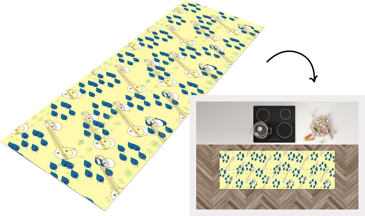 KitchenYeah Keukenloper - Loper keuken - Instrumenten - India - Patroon - Bladeren - 180x60 cm - Keukenloper vinyl Multicolor