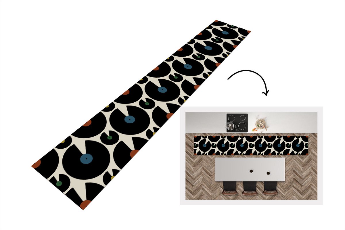KitchenYeah Keukenloper - Loper keuken - Muziek - Platen - Patronen - 300x50 cm - Keukenloper vinyl Multicolor