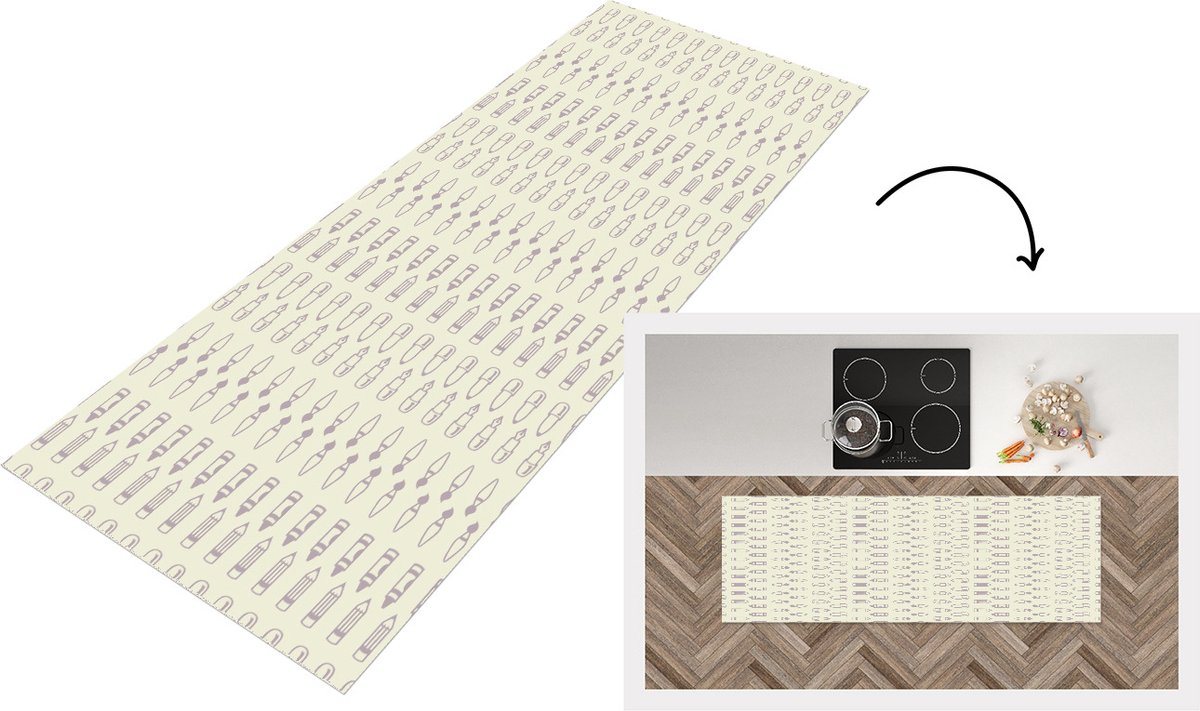 KitchenYeah Keukenloper - Loper keuken - Potlood - Patronen - Verfkwast - 180x60 cm - Keukenloper vinyl Multicolor