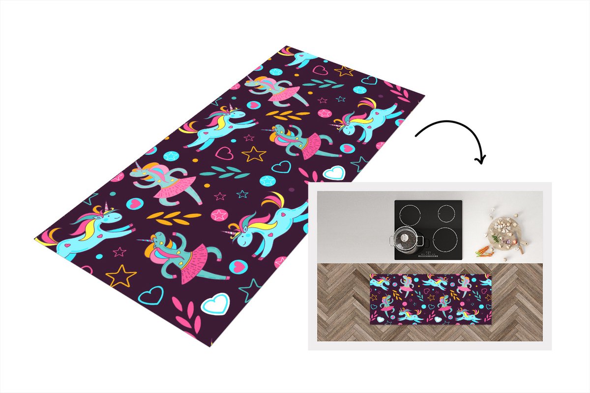 KitchenYeah Keukenloper - Loper keuken - Unicorn - Ballet - Patroon - 120x50 cm - Keukenloper vinyl Multicolor
