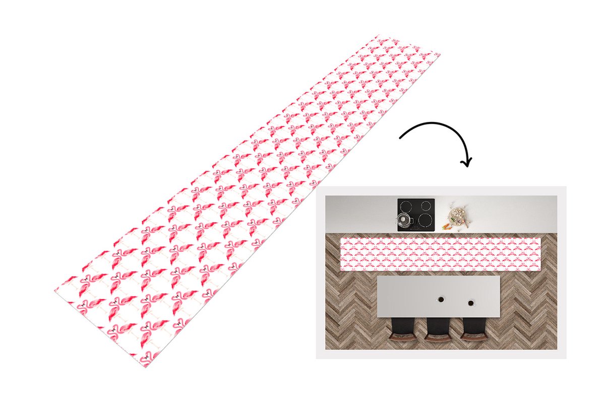 KitchenYeah Keukenloper - Loper keuken - Flamingo - Patronen - Roze - Jungle - 300x50 cm - Keukenloper vinyl Multicolor
