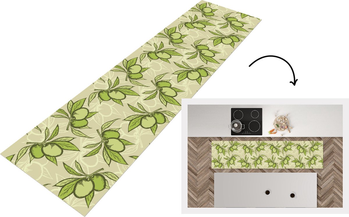 KitchenYeah Keukenloper - Loper keuken - Olijf - Bladeren - Vegan - Design - Vintage - Keukenloper vinyl, foto 7