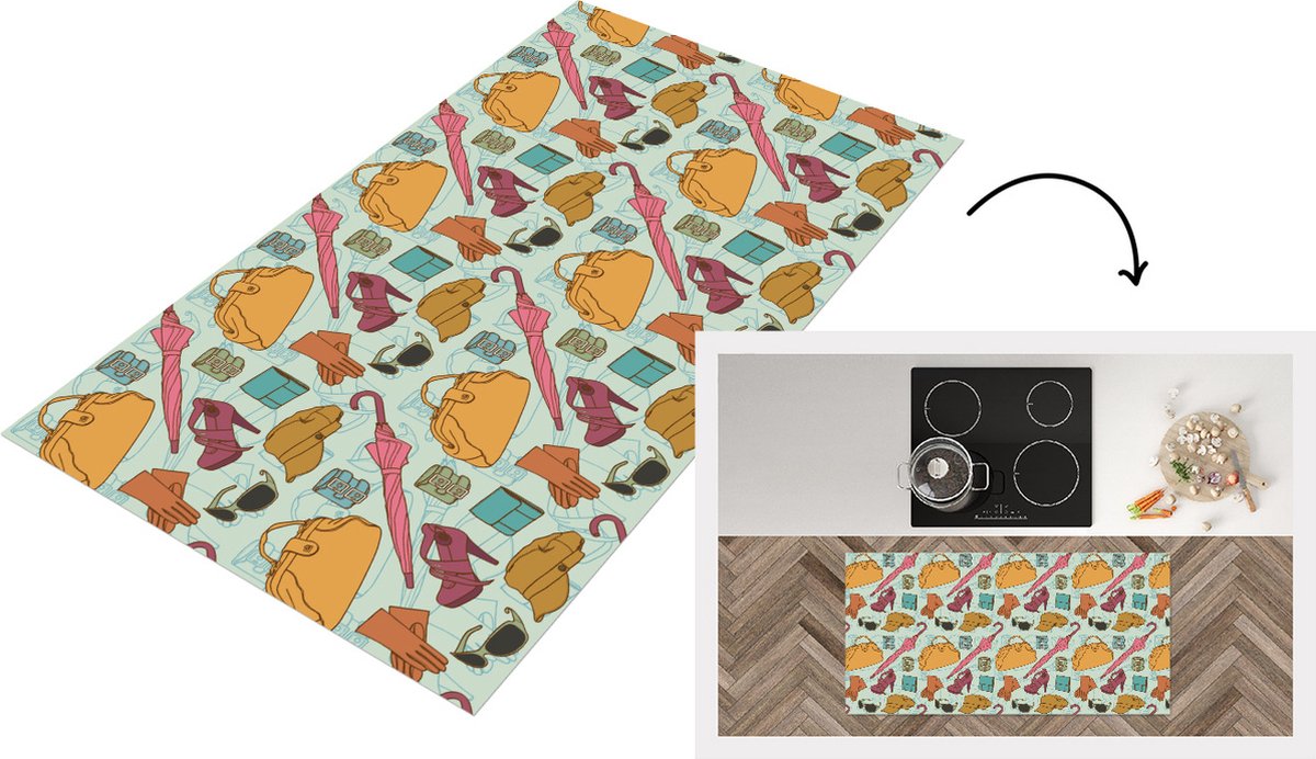 KitchenYeah Keukenloper - Loper keuken - Kleren - Paraplu - Seizoenen - Design - 120x60 cm - Keukenloper vinyl Multicolor