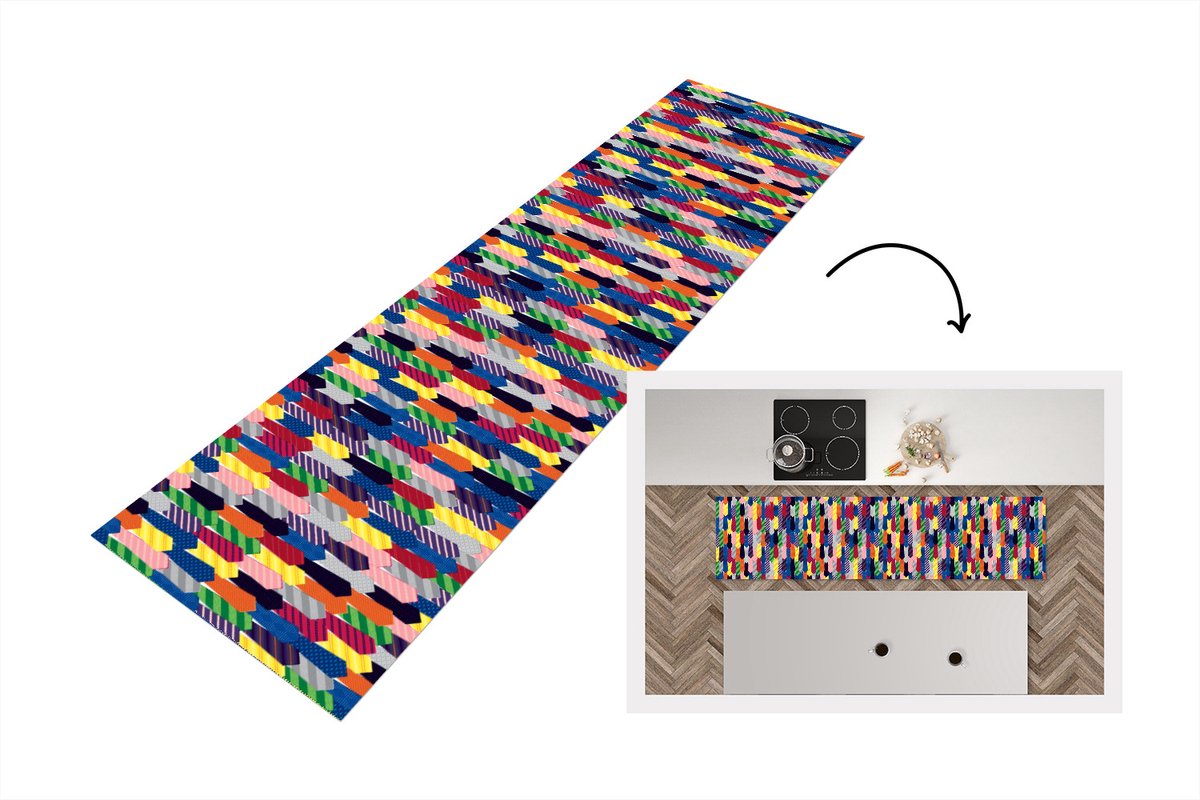 KitchenYeah Keukenloper - Loper keuken - Stropdas - Regenboog - Patronen - Keukenloper vinyl multicolor, foto 6