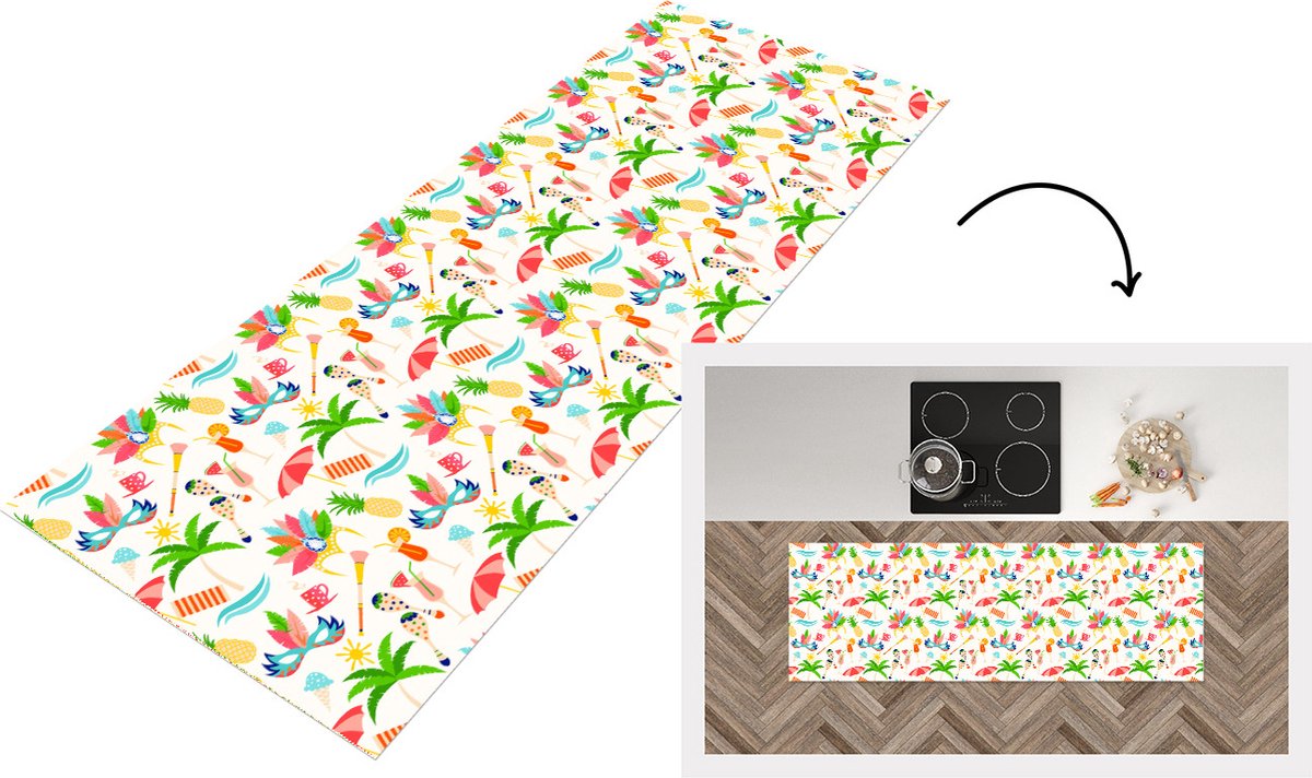 KitchenYeah Keukenloper - Loper keuken - Patroon - Brazilië - Carnaval - 150x50 cm - Keukenloper vinyl Multicolor
