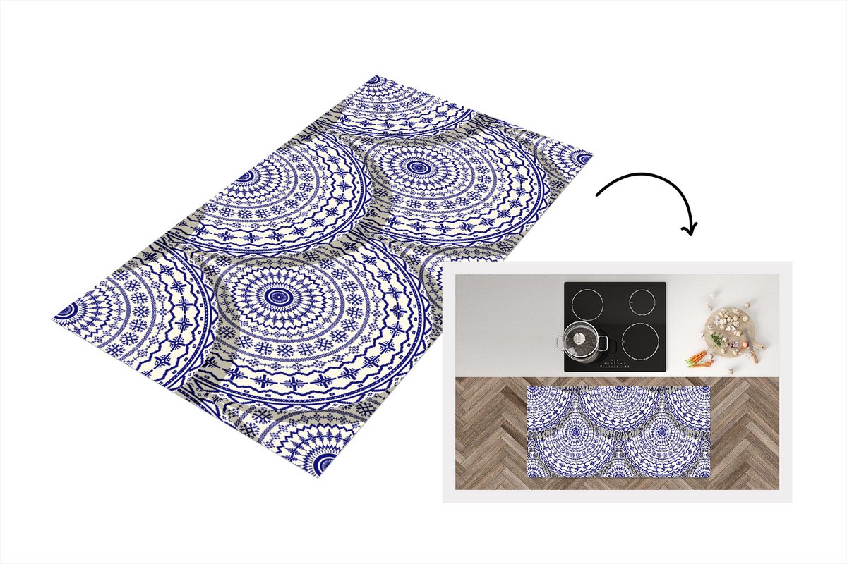 KitchenYeah Keukenloper - Loper keuken - Design - Delfts Blauw - Patronen - 120x60 cm - Keukenloper vinyl Multicolor