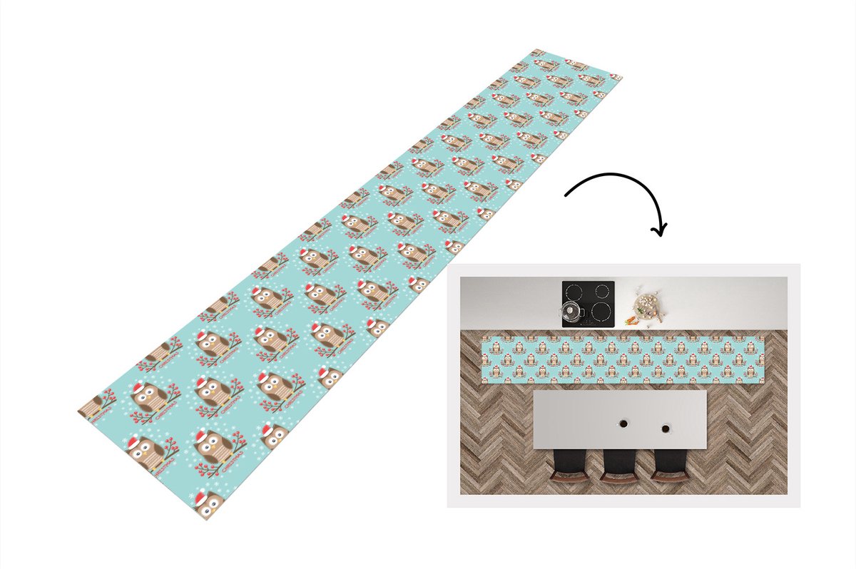 KitchenYeah Keukenloper - Loper keuken - Patronen - Uil - Kerst - 300x50 cm - Keukenloper vinyl Multicolor