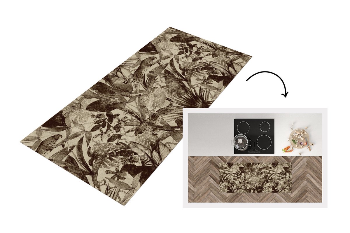 KitchenYeah Keukenloper - Loper keuken - Jungle - Panter - Vintage - Patroon - 120x50 cm - Keukenloper vinyl Multicolor