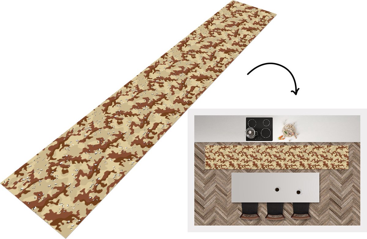 KitchenYeah Keukenloper - Loper keuken - Camouflage - Woestijn - Patronen - 300x50 cm - Keukenloper vinyl Multicolor
