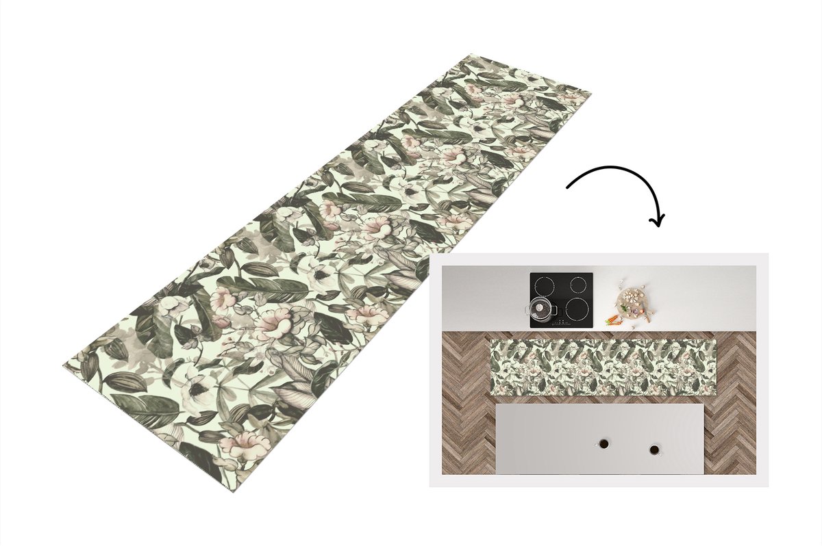 KitchenYeah Keukenloper - Loper keuken - Bloemen - Bladeren - Vintage - Patronen - 200x50 cm - Keukenloper vinyl Multicolor