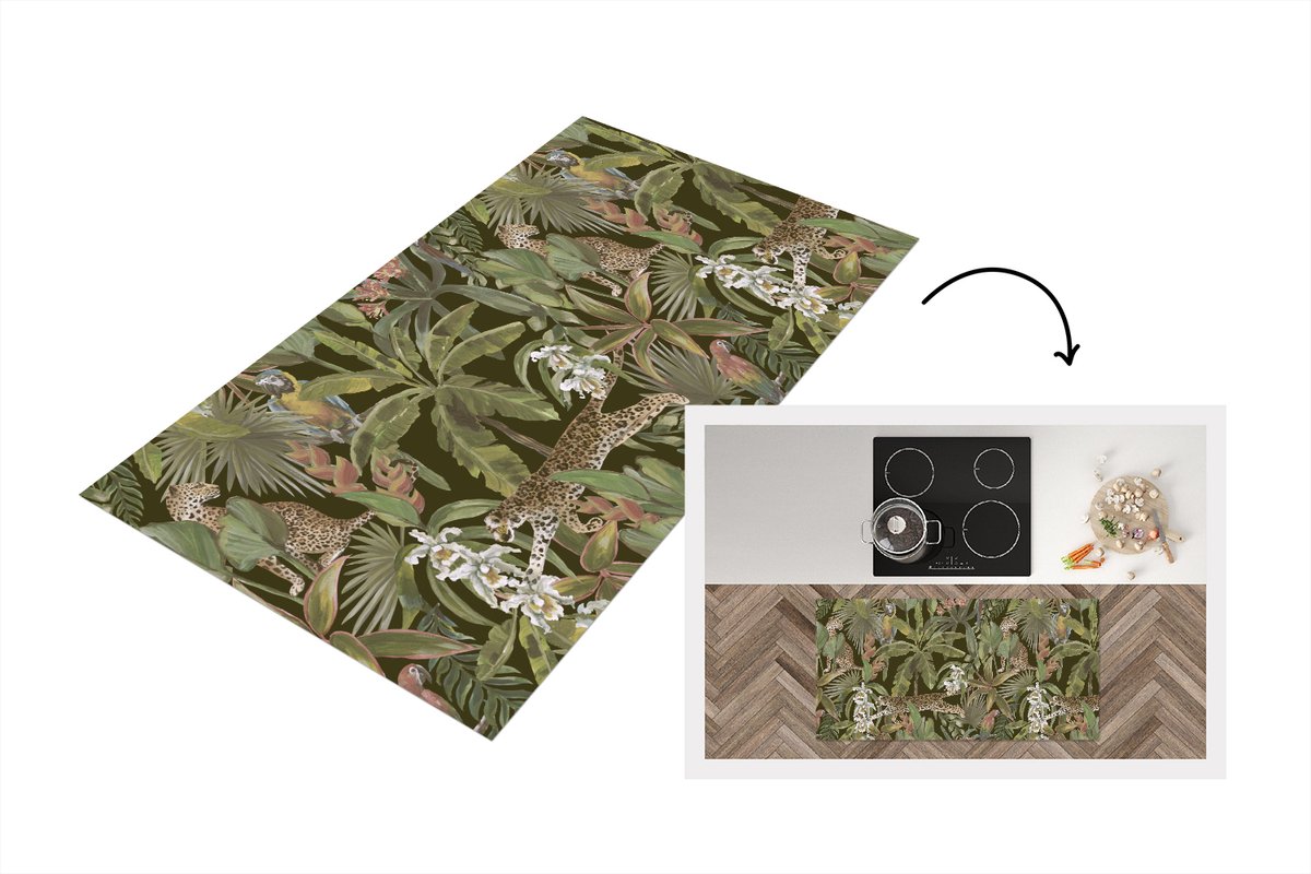 KitchenYeah Keukenloper - Loper keuken - Jungle - Dieren - Vintage - Patroon - 120x60 cm - Keukenloper vinyl Multicolor
