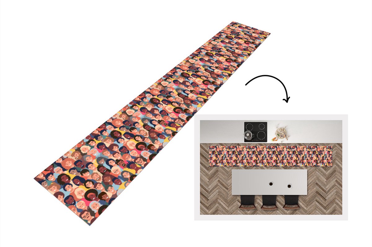 KitchenYeah Keukenloper - Loper keuken - Diversiteit - Patronen - Gezicht - 300x50 cm - Keukenloper vinyl Multicolor