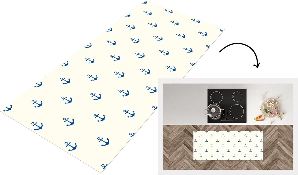 KitchenYeah Keukenloper - Loper keuken - Matroos - Anker - Strand - Patroon - 120x50 cm - Keukenloper vinyl Multicolor