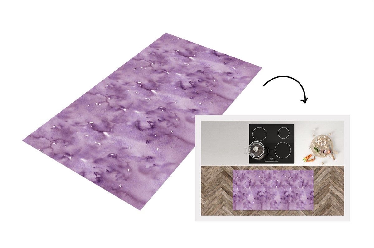 KitchenYeah Keukenloper - Loper keuken - Waterverf - Patronen - Paars - 120x60 cm - Keukenloper vinyl Multicolor