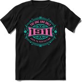 1911 The One And Only | Feest Kado T-Shirt Heren - Dames | Cobalt - Licht Roze | Perfect Verjaardag Cadeau Shirt | Grappige Spreuken - Zinnen - Teksten | Maat L