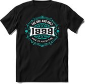 1999 The One And Only | Feest Kado T-Shirt Heren - Dames | Cobalt - Wit | Perfect Verjaardag Cadeau Shirt | Grappige Spreuken - Zinnen - Teksten | Maat S