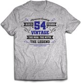 54 Jaar Legend - Feest kado T-Shirt Heren / Dames - Antraciet Grijs / Donker Blauw - Perfect Verjaardag Cadeau Shirt - grappige Spreuken, Zinnen en Teksten. Maat M