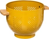 Vergiet/zeef op voet geel 22 x 18,5 cm van ijzer met bamboe handvaten - Keukenvergieten