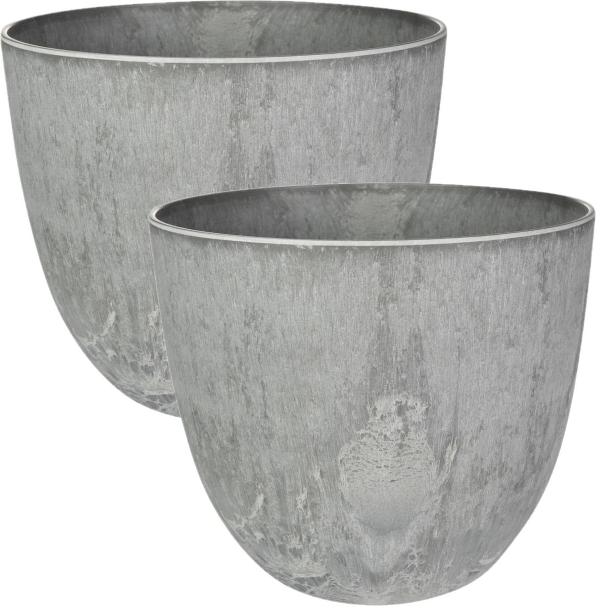 Ter Steege Bloempot - 2x - grijs - natuursteen look - D23 x H20 cm - voor binnen/buiten