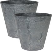 2x stuks plantenpot/bloempot tijdloze natuursteen look Dia 37 cm en Hoogte 34 cm in het Artstone grijs voor binnen/buiten