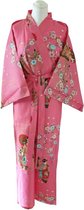 DongDong - Originele Japanse kimono - Katoen - Maiko motief - Roze - L/XL