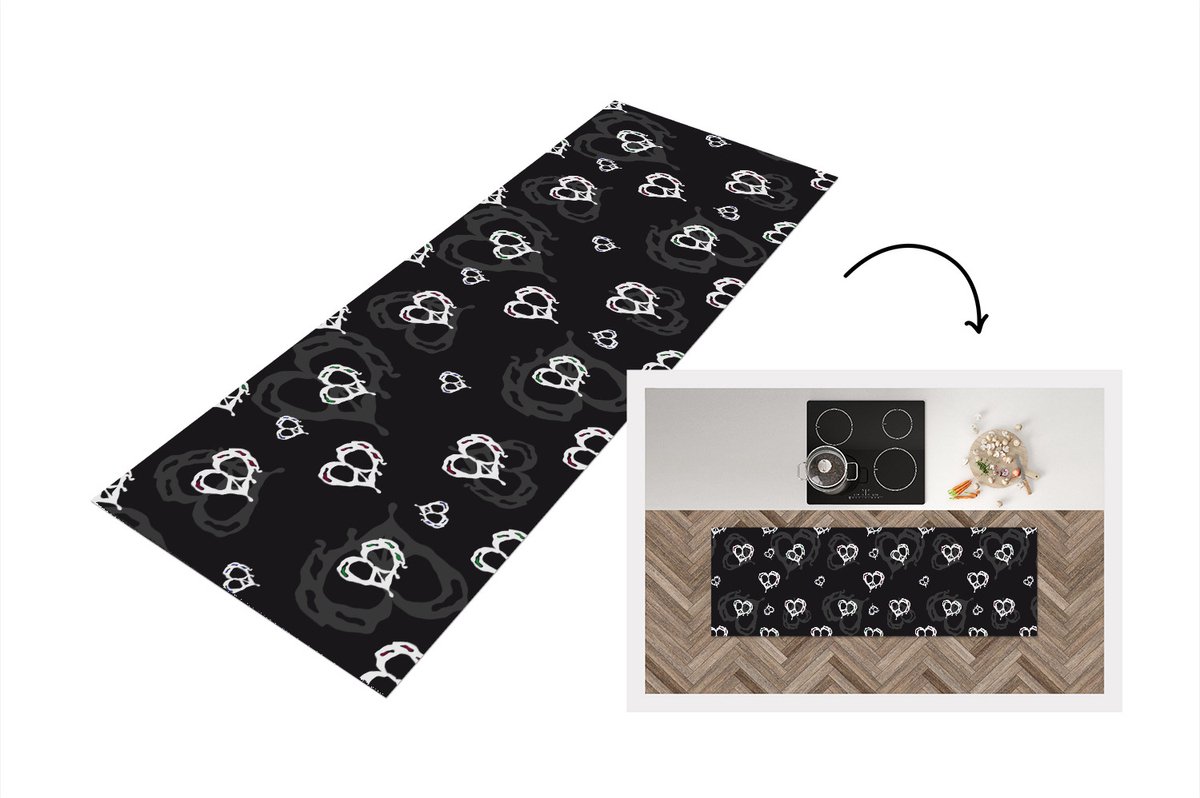 KitchenYeah Keukenloper - Loper keuken - Patronen - Hart - Schedel - 180x60 cm - Keukenloper vinyl Multicolor