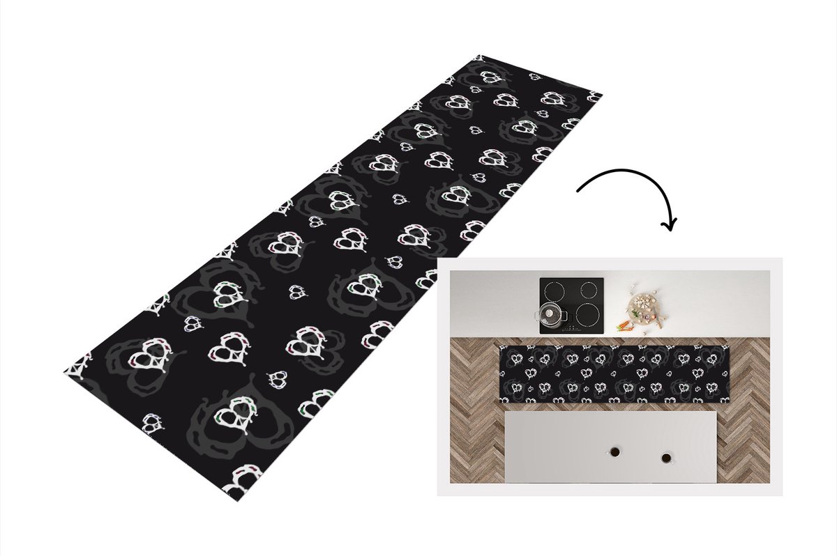 KitchenYeah Keukenloper - Loper keuken - Patronen - Hart - Schedel - 200x50 cm - Keukenloper vinyl Multicolor