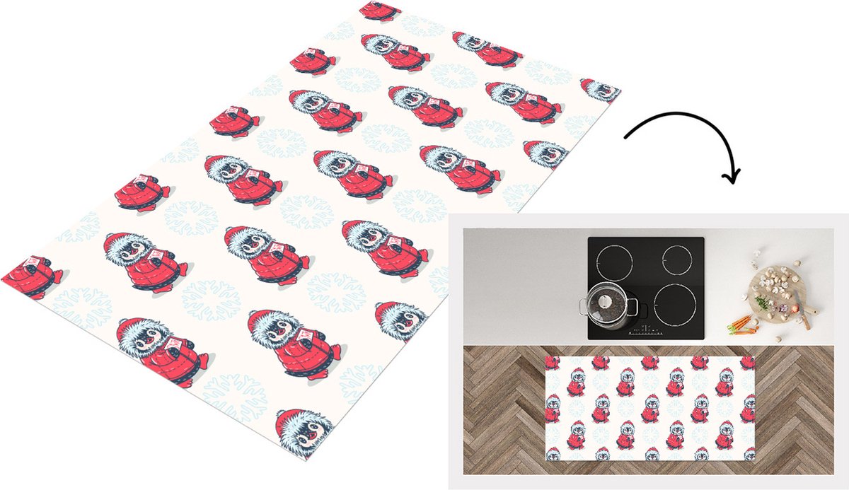 KitchenYeah Keukenloper - Loper keuken - Pinguïn - Sneeuw - Brief - Kerst - Patronen - 120x60 cm - Keukenloper vinyl Multicolor