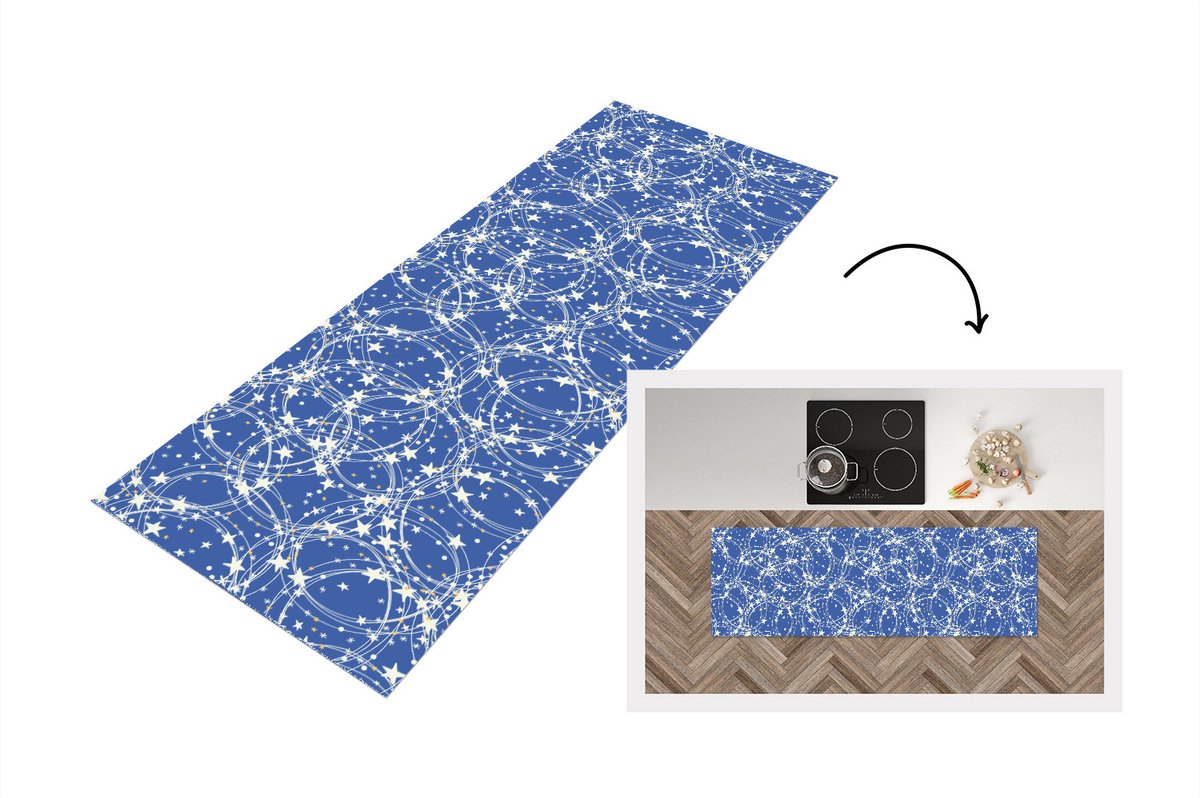 KitchenYeah Keukenloper - Loper keuken - Schaatsen - Sterren - Winter - Kerst - Patroon - 180x60 cm - Keukenloper vinyl Multicolor