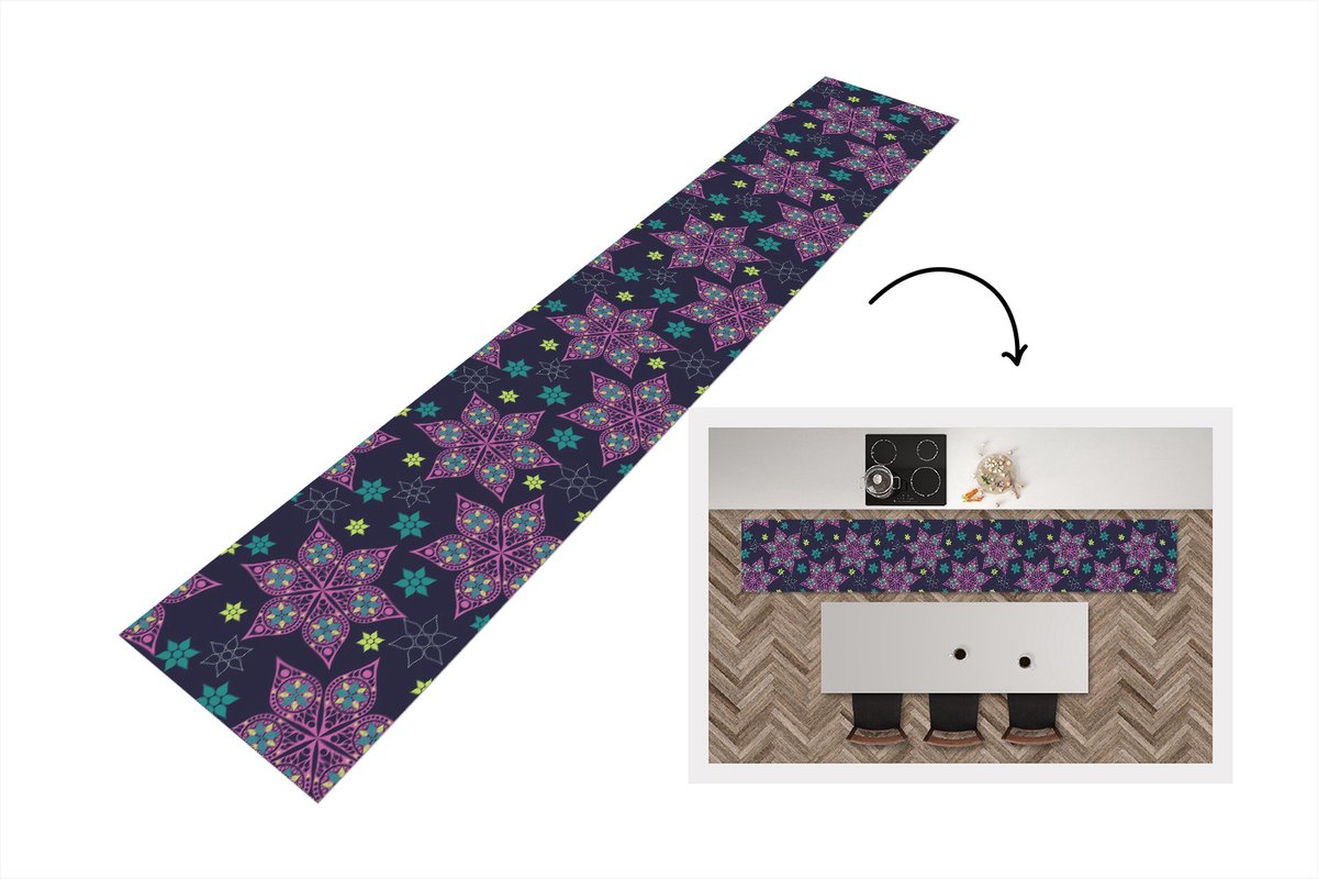 KitchenYeah Keukenloper - Loper keuken - Sterren - Regenboog - Luxe - Winter - Patroon - 300x50 cm - Keukenloper vinyl Multicolor