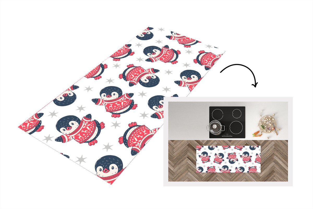 KitchenYeah Keukenloper - Loper keuken - Pinguïn - Patronen - Sterren - 120x50 cm - Keukenloper vinyl Multicolor