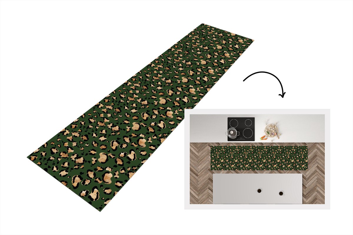 KitchenYeah Keukenloper - Loper keuken - Panter - Goud - Patronen - Luxe - 240x60 cm - Keukenloper vinyl Multicolor