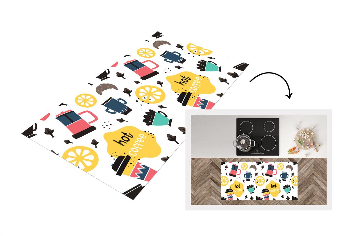 KitchenYeah Keukenloper - Loper keuken - Patronen - Koffie - Ontbijt - Croissant - 120x60 cm - Keukenloper vinyl Multicolor