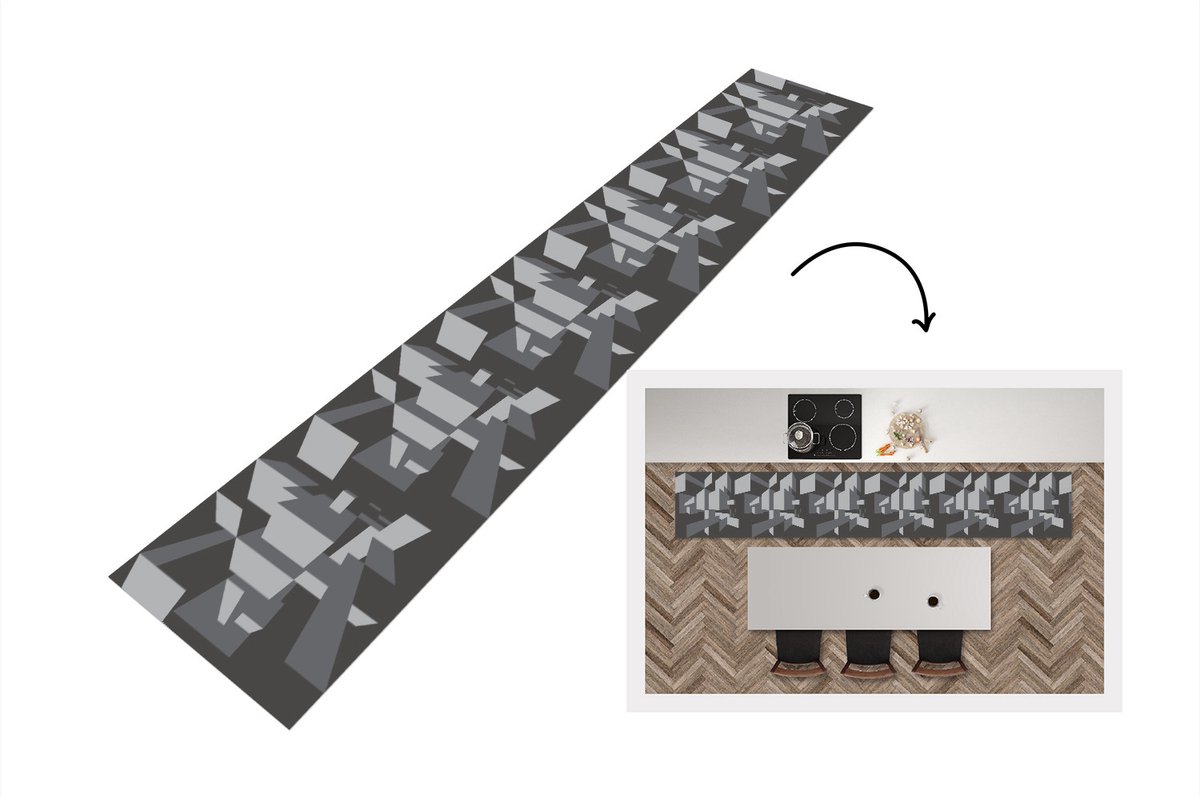 KitchenYeah Keukenloper - Loper keuken - 3D - Patronen - Zwart Wit - Keukenloper vinyl, foto 5