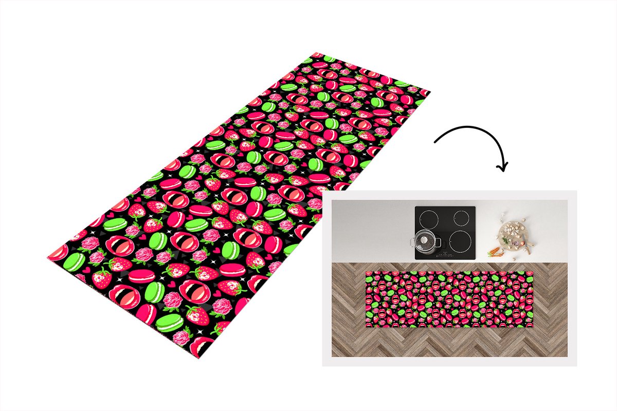 KitchenYeah Keukenloper - Loper keuken - Eten - Patroon - Roze - 150x50 cm - Keukenloper vinyl Multicolor