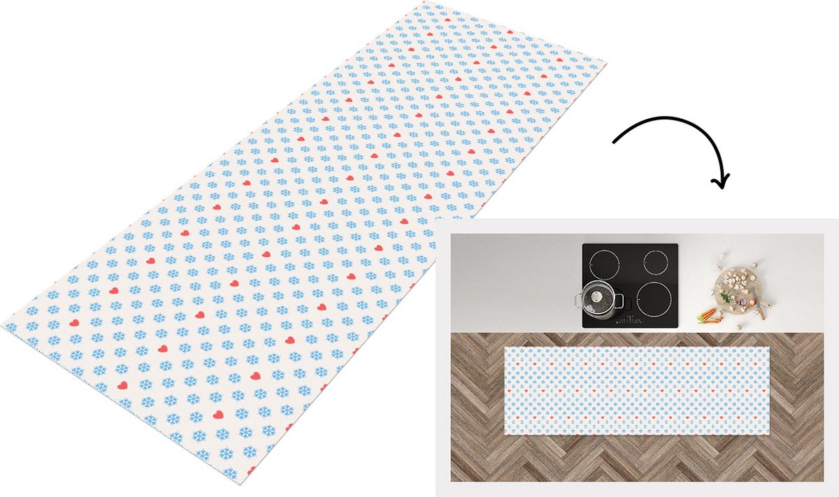 KitchenYeah Keukenloper - Loper keuken - Sneeuwvlok - Hart - Winter - Patronen - 150x50 cm - Keukenloper vinyl Multicolor