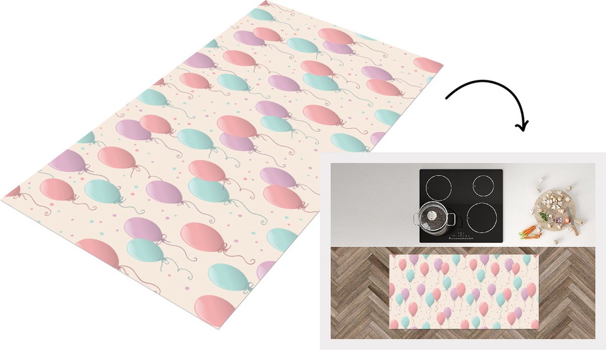 KitchenYeah Keukenloper - Loper keuken - Patronen - Verjaardag - Ballonnen - 120x60 cm - Keukenloper vinyl Multicolor