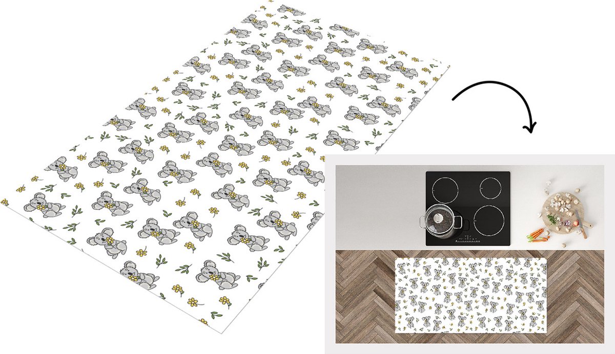 KitchenYeah Keukenloper - Loper keuken - Koala - Bloemen - Patronen - Kind - 120x60 cm - Keukenloper vinyl Multicolor