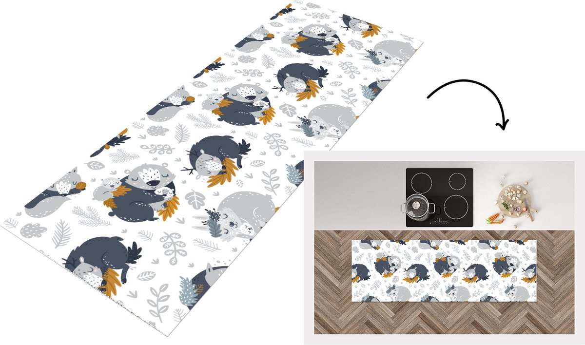 KitchenYeah Keukenloper - Loper keuken - Patroon - Kinderen - Jongens - Dieren - Slapen - 180x60 cm - Keukenloper vinyl Multicolor